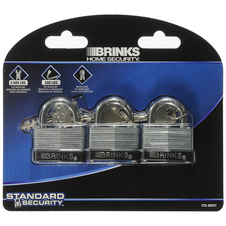 Brinks Keyed Alike Padlock, Laminated Steel, 40mm 3PK 172-40311